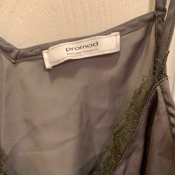 🌟 3/$20 🌟 Promod Olive satin camisole, Sz Small - Picture 2 of 4